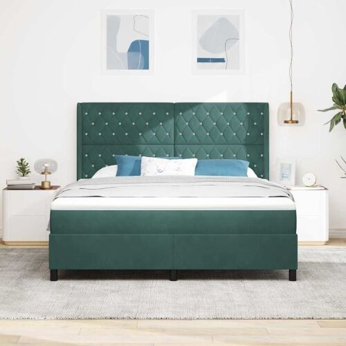 Box spring krevet Tamnozelena 180 x 200 cm Baršun - Tamnozelena 180 x 200 cm Kristal s dugmadima Cijena