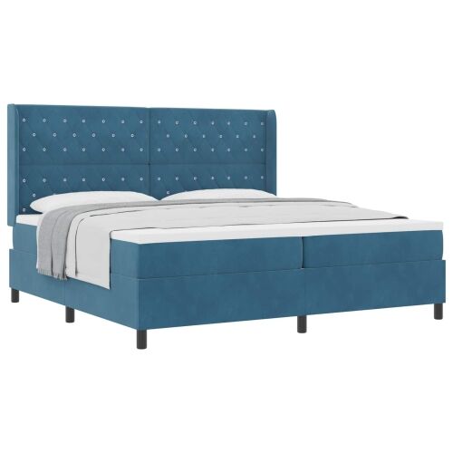 Box spring krevet s madracem Plava 200 x 200 cm Baršun - Tamno plava 200 x 200 cm Kristal s dugmadima Cijena