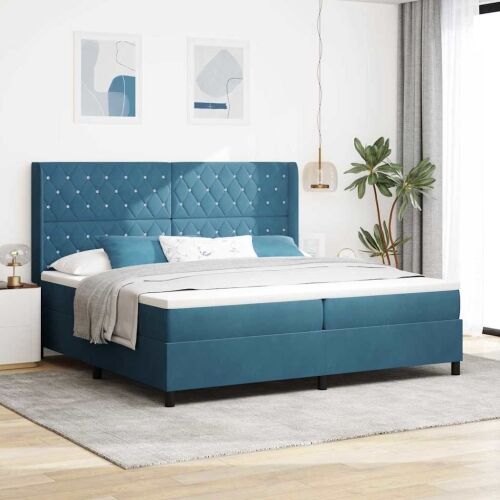 Box spring krevet s madracem Plava 200 x 200 cm Baršun - Tamno plava 200 x 200 cm Kristal s dugmadima Cijena