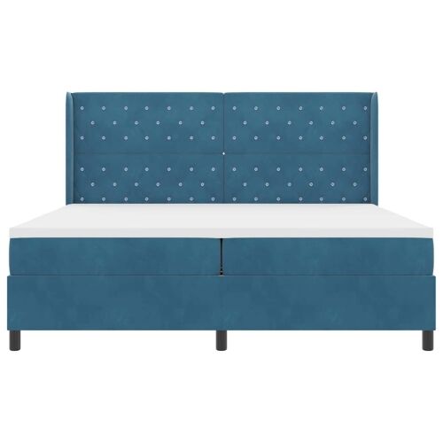 Box spring krevet s madracem Plava 200 x 200 cm Baršun - Tamno plava 200 x 200 cm Kristal s dugmadima Cijena