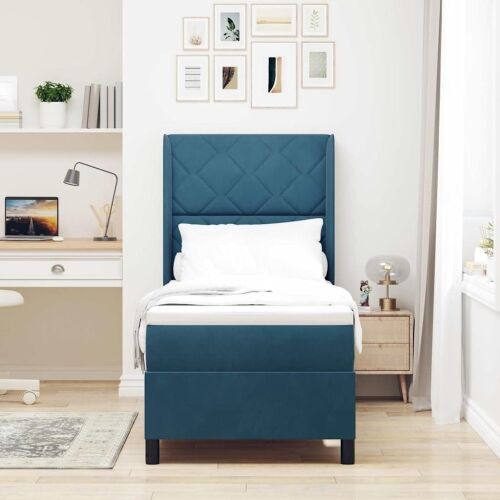 Box spring krevet s uzglavljem Plava 80 x 200 cm Baršun - Tamno plava 80 x 200 cm Dizajn s rombovima Cijena