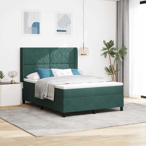 Box spring krevet Tamnozelena 140 x 190 cm Baršun - Tamnozelena 140 x 190 cm Dizajn s rombovima Cijena