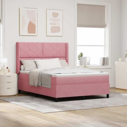 Box spring krevet Ružičasta 140 x 190 cm Baršun - Ružičasta 140 x 190 cm Dizajn s rombovima Cijena