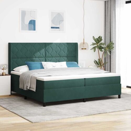 Box spring krevet Tamnozelena 200 x 200 cm Baršun - Tamnozelena 200 x 200 cm Dizajn s rombovima Cijena