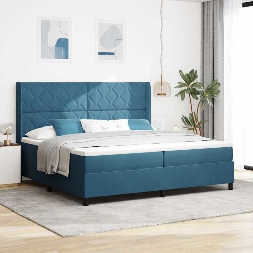 Box spring krevet s uzglavljem Plava 200 x 200 cm Baršun - Tamno plava 200 x 200 cm Dizajn s rombovima Cijena