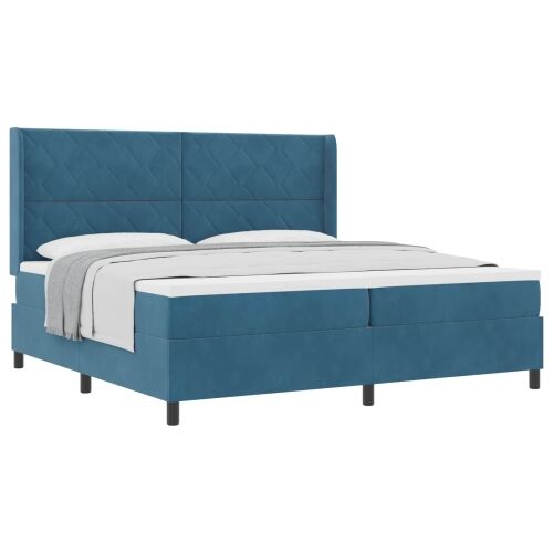 Box spring krevet s uzglavljem Plava 200 x 200 cm Baršun - Tamno plava 200 x 200 cm Dizajn s rombovima Cijena