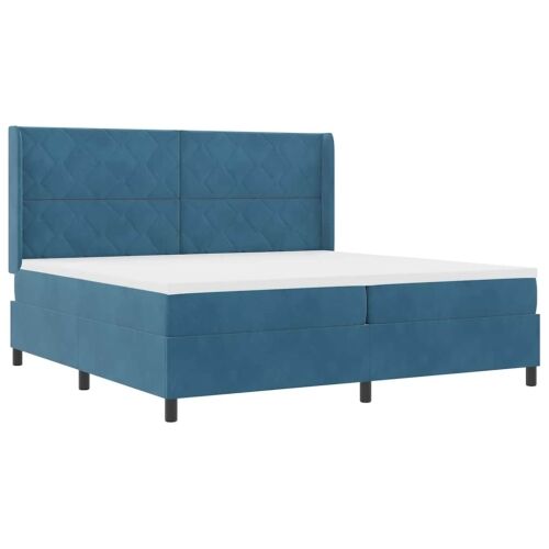 Box spring krevet s uzglavljem Plava 200 x 200 cm Baršun - Tamno plava 200 x 200 cm Dizajn s rombovima Cijena