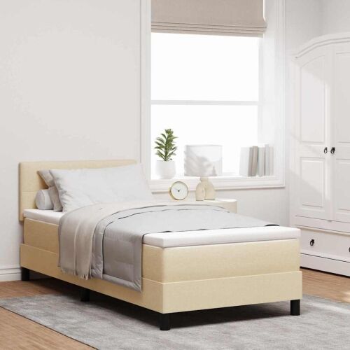 Box spring krevet s LED trakama Krema 90 x 200 cm tkanina - Krema 90 x 200 cm Prošiveno gumbima Cijena