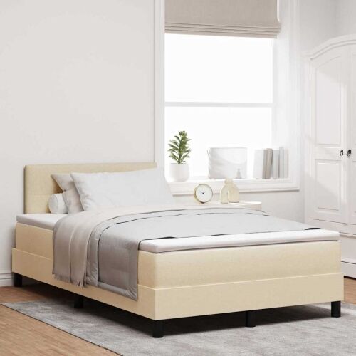 Box spring krevet s LED trakama Krema 120 x 200 cm tkanina - Krema 120 x 200 cm Prošiveno gumbima Cijena