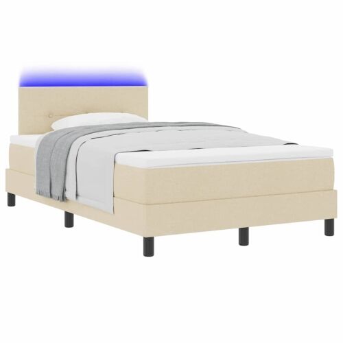 Box spring krevet s LED trakama Krema 120 x 200 cm tkanina - Krema 120 x 200 cm Prošiveno gumbima Cijena