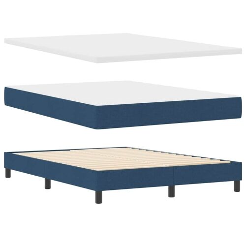 Box spring krevet s LED trakama Plava 140 x 200 cm tkanina - Plava 140 x 200 cm Dizajn s rombovima Cijena