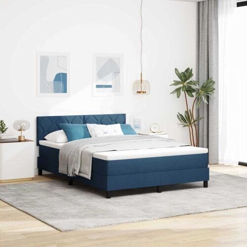 Box spring krevet s LED trakama Plava 160 x 200 cm tkanina - Plava 160 x 200 cm Dizajn s rombovima Cijena
