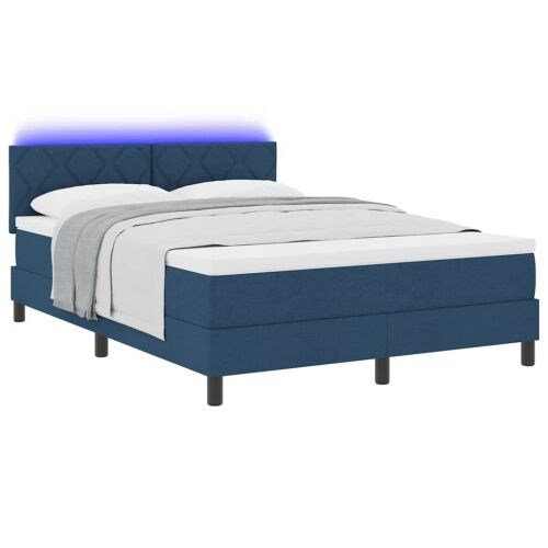 Box spring krevet s LED trakama Plava 160 x 200 cm tkanina - Plava 160 x 200 cm Dizajn s rombovima Cijena