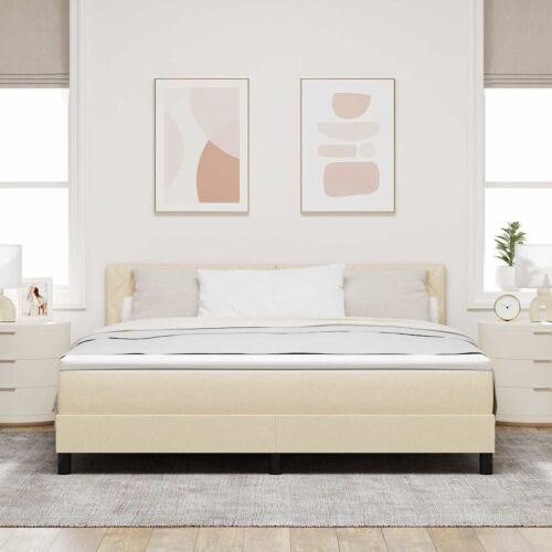 Box spring krevet s LED trakama Krema 180 x 200 cm tkanina - Krema 180 x 200 cm Dizajn s rombovima Cijena