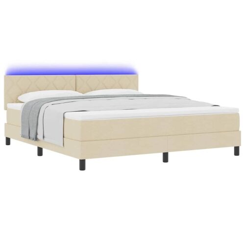 Box spring krevet s LED trakama Krema 180 x 200 cm tkanina - Krema 180 x 200 cm Dizajn s rombovima Cijena