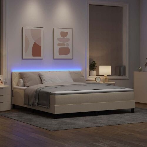 Box spring krevet s LED trakama Krema 180 x 200 cm tkanina - Krema 180 x 200 cm Dizajn s rombovima Cijena