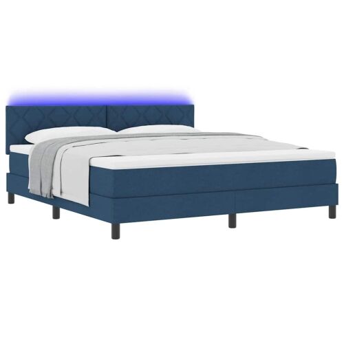 Box spring krevet s LED trakama Plava 180 x 200 cm tkanina - Plava 180 x 200 cm Dizajn s rombovima Cijena