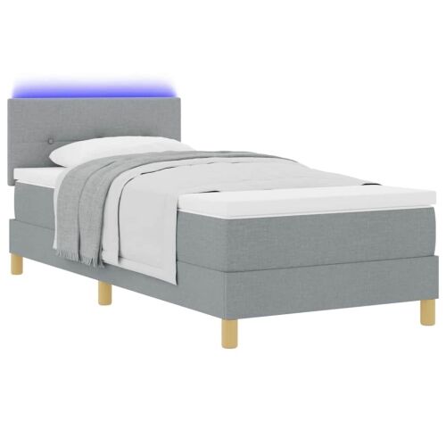 LED Box Spring Krevet Svijetlo siva 80 x 200 cm tkanina - Svjetlosiva 80 x 200 cm Prošiveno gumbima Cijena