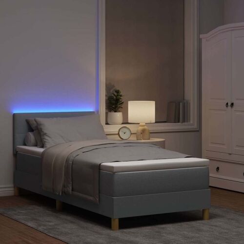 LED Box Spring Krevet Svijetlo siva 80 x 200 cm tkanina - Svjetlosiva 80 x 200 cm Prošiveno gumbima Cijena