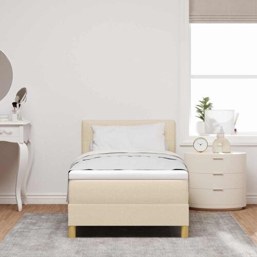 LED Box Spring Krevet s LED trakama Krema 90 x 190 cm tkanina - Krema 90 x 190 cm Prošiveno gumbima Cijena