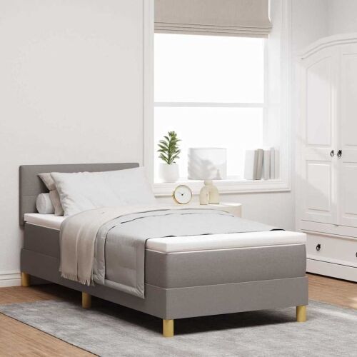 LED Box Spring Krevet Sivo-smeđa 100 x 200 cm tkanina - Sivo-smeđa 100 x 200 cm Prošiveno gumbima Cijena
