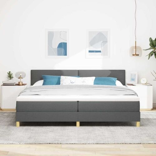 LED Box Spring Krevet Tamno siva 200 x 200 cm tkanina - Tamno siva 200 x 200 cm Prošiveno gumbima Cijena