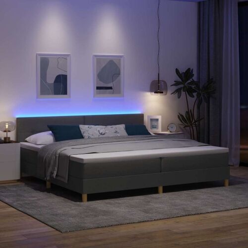 LED Box Spring Krevet Tamno siva 200 x 200 cm tkanina - Tamno siva 200 x 200 cm Prošiveno gumbima Cijena