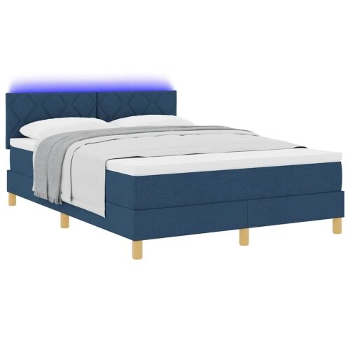 LED Box Spring Krevet s LED trakama Plava 140 x 190 cm tkanina - Plava 140 x 190 cm Dizajn s rombovima Cijena