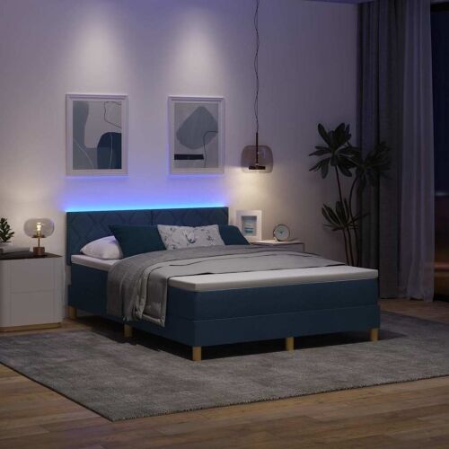 LED Box Spring Krevet s LED trakama Plava 140 x 190 cm tkanina - Plava 140 x 190 cm Dizajn s rombovima Cijena
