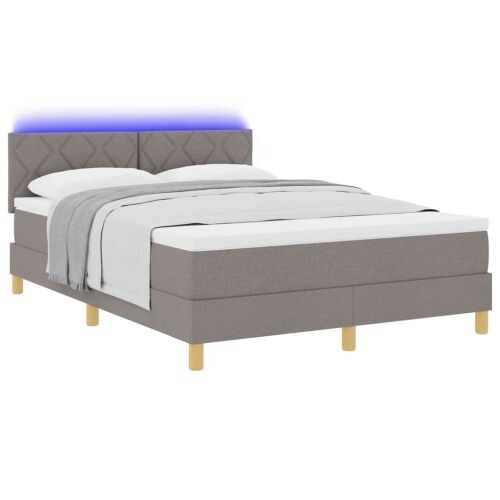 LED Box Spring Krevet Sivo-smeđa 140 x 200 cm tkanina - Sivo-smeđa 140 x 200 cm Dizajn s rombovima Cijena