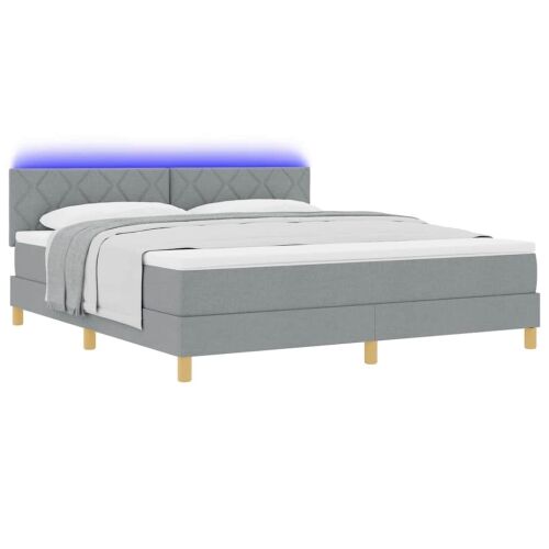 LED Box Spring Krevet Svijetlo siva 180 x 200 cm tkanina - Svjetlosiva 180 x 200 cm Dizajn s rombovima Cijena