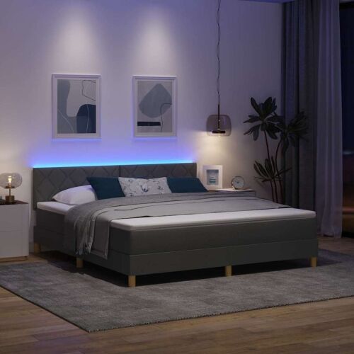 LED Box Spring Krevet Tamno siva 180 x 200 cm tkanina - Tamno siva 180 x 200 cm Dizajn s rombovima Cijena