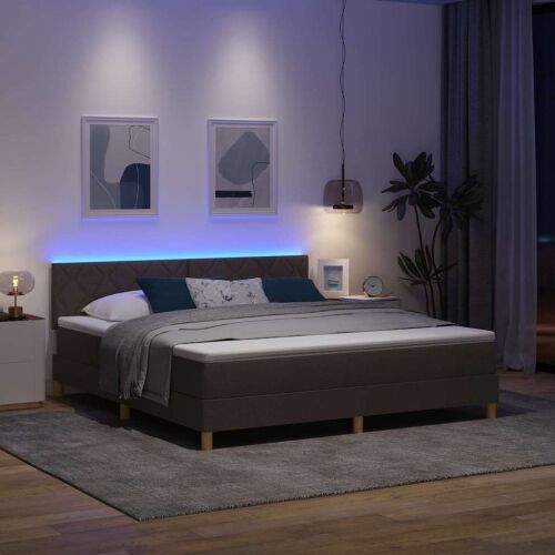 LED Box Spring Krevet Tamno smeđa 180 x 200 cm tkanina - Tamno smeđa 180 x 200 cm Dizajn s rombovima Cijena
