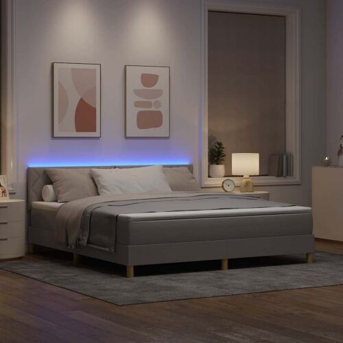 LED Box Spring Krevet Sivo-smeđa 180 x 200 cm tkanina - Sivo-smeđa 180 x 200 cm Dizajn s rombovima Cijena