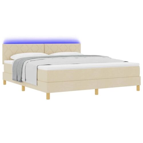 LED Box Spring Krevet s LED trakama Krema 180 x 200 cm tkanina - Krema 180 x 200 cm Dizajn s rombovima Cijena