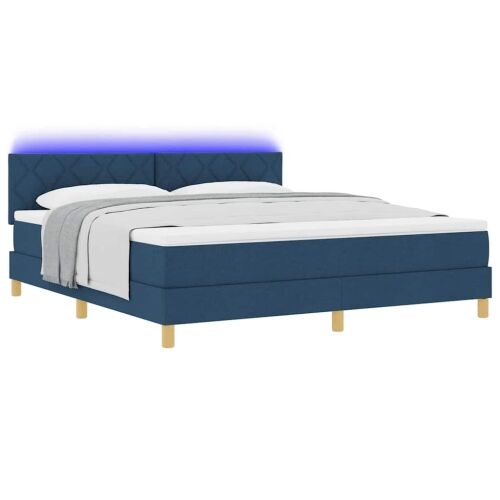 LED Box Spring Krevet s LED trakama Plava 180 x 200 cm tkanina - Plava 180 x 200 cm Dizajn s rombovima Cijena