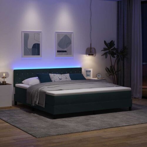 LED Box Spring Krevet Tamnozelena 180 x 200 cm Baršun - Tamnozelena 180 x 200 cm Kristal s dugmadima Cijena