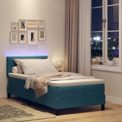LED Box Spring Krevet Tamno plava 80 x 200 cm Baršun - Tamno plava 80 x 200 cm Prošiveno gumbima Cijena