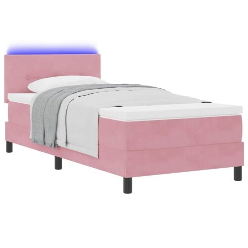 LED Box Spring Krevet Ružičasta 100 x 200 cm Baršun - Ružičasta 100 x 200 cm Prošiveno gumbima Cijena