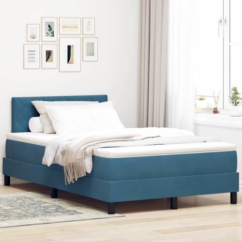 LED Box Spring Krevet Tamno plava 120 x 190 cm Baršun - Tamno plava 120 x 190 cm Dizajn s rombovima Cijena