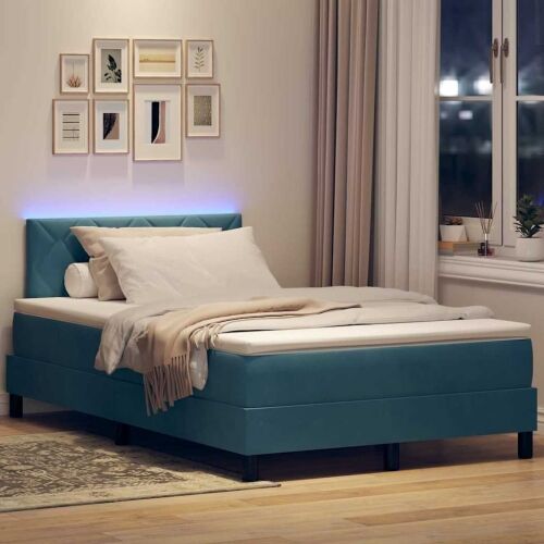 LED Box Spring Krevet Tamno plava 120 x 190 cm Baršun - Tamno plava 120 x 190 cm Dizajn s rombovima Cijena