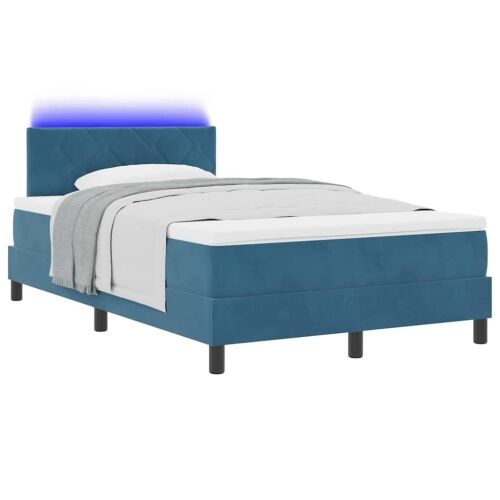 LED Box Spring Krevet Tamno plava 120 x 200 cm Baršun - Tamno plava 120 x 200 cm Dizajn s rombovima Cijena