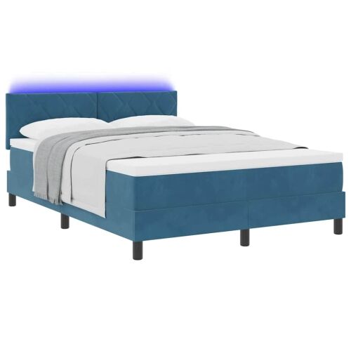 LED Box Spring Krevet Tamno plava 140 x 190 cm Baršun - Tamno plava 140 x 190 cm Dizajn s rombovima Cijena