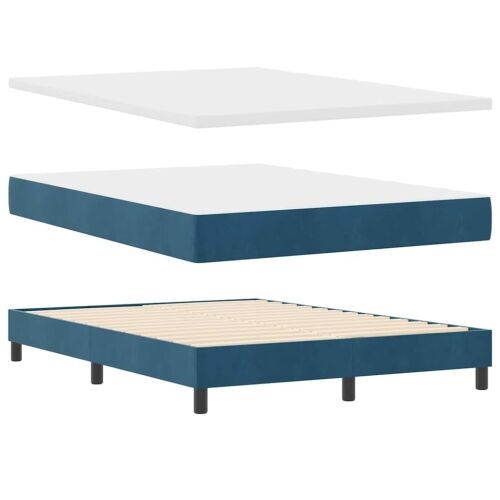LED Box Spring Krevet Tamno plava 140 x 190 cm Baršun - Tamno plava 140 x 190 cm Dizajn s rombovima Cijena