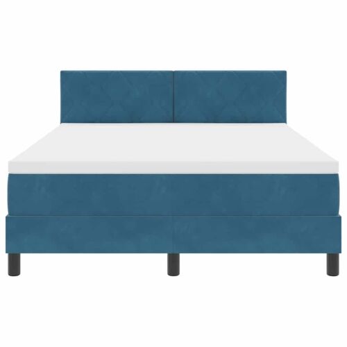 LED Box Spring Krevet Tamno plava 140 x 190 cm Baršun - Tamno plava 140 x 190 cm Dizajn s rombovima Cijena