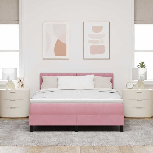 LED Box Spring Krevet Ružičasta 140 x 200 cm Baršun - Ružičasta 140 x 200 cm Dizajn s rombovima Cijena