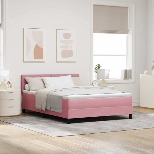 LED Box Spring Krevet Ružičasta 140 x 200 cm Baršun - Ružičasta 140 x 200 cm Dizajn s rombovima Cijena