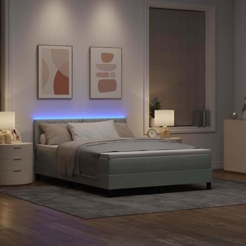 LED Box Spring Krevet Svijetlo siva 160 x 200 cm Baršun - Svjetlosiva 160 x 200 cm Dizajn s rombovima Cijena