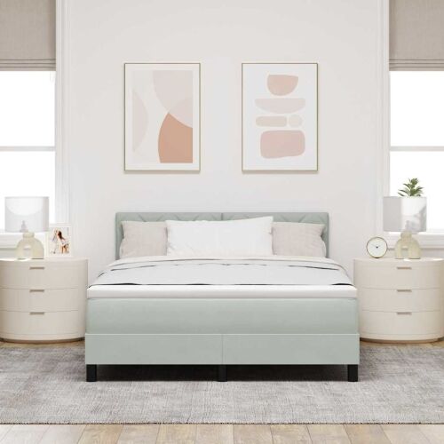 LED Box Spring Krevet Svijetlo siva 160 x 200 cm Baršun - Svjetlosiva 160 x 200 cm Dizajn s rombovima Cijena