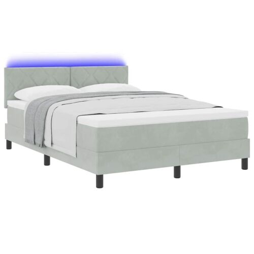 LED Box Spring Krevet Svijetlo siva 160 x 200 cm Baršun - Svjetlosiva 160 x 200 cm Dizajn s rombovima Cijena
